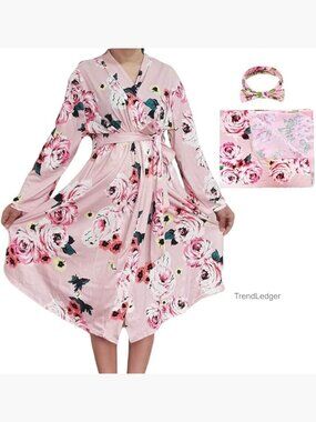 Maternity Robe and Baby Swaddle Blanket Set Sleepwear